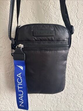 Nautica Black Crossbody with Blue Logo Pull